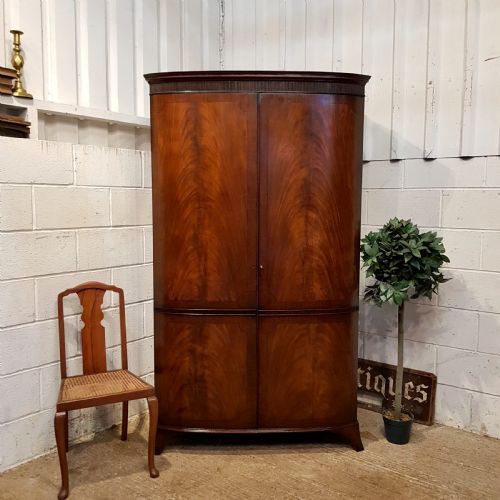 Antique Edwardian Mahogany Bow Front Double Wardrobe C1900