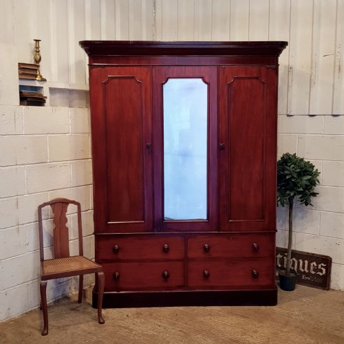 Antique Victorian Mahogany Double Wardrobe C1880