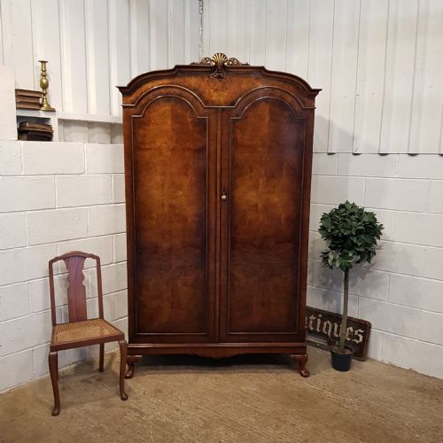 Antique Burr Walnut Double Wardrobe C1920