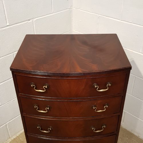 fig 1. ANTIQUE TALL NARROW MAHOGANY BOW FRONT CHEST OF DRAWERS C1920