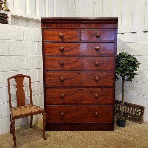Antique Victorian Flamed Mahogany Tall Chest of Drawers C1880