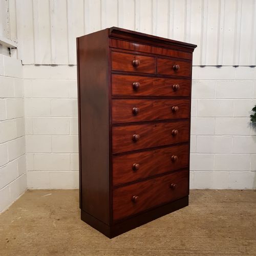 fig 2. ANTIQUE VICTORIAN FLAMED MAHOGANY TALL CHEST OF DRAWERS C1880