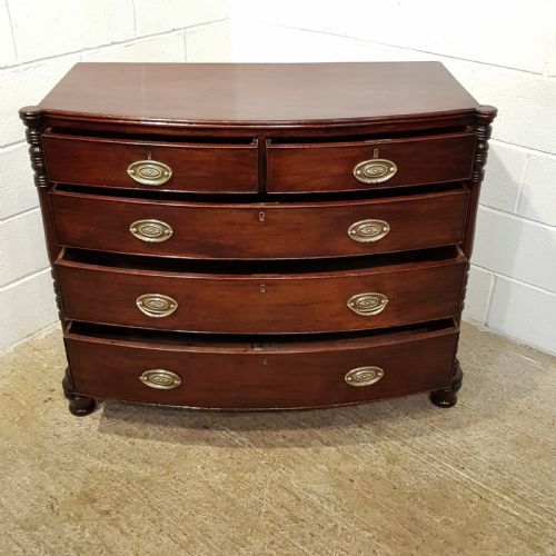 fig 1. ANTIQUE WILLIAM 1V MAHOGANY BOW FRONT CHEST OF DRAWERS C1830