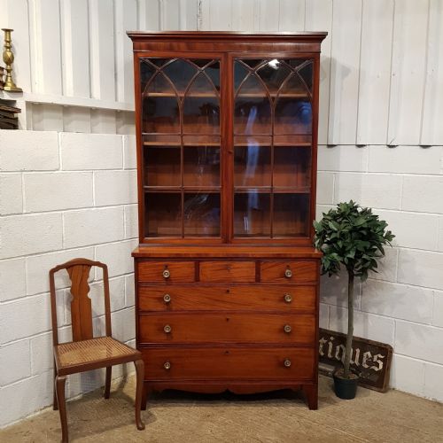 Antique Regency Mahogany Astragal Glazed Bookcase on Chest C1820