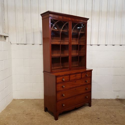 fig 1. ANTIQUE REGENCY MAHOGANY ASTRAGAL GLAZED BOOKCASE ON CHEST C1820