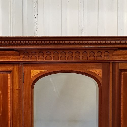 fig 1. ANTIQUE SMALL EDWARDIAN INLAID MAHOGANY TRIPLE WARDROBE C1900