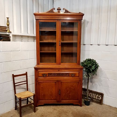 Antique Edwardian Carved Oak Secretaire Library Bookcase C1900