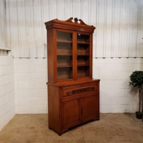 fig 2. ANTIQUE EDWARDIAN CARVED OAK SECRETAIRE LIBRARY BOOKCASE C1900