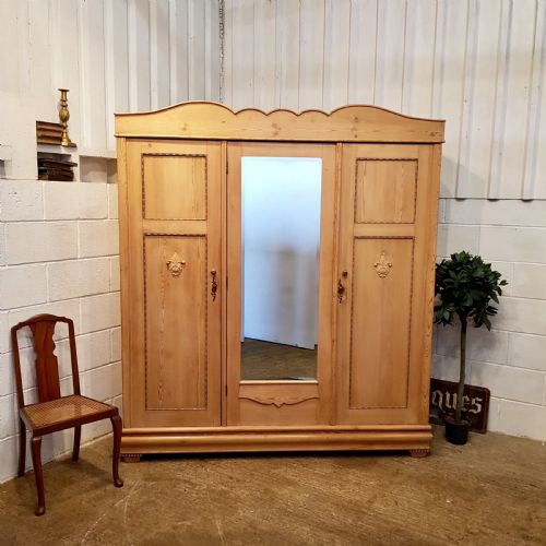 Antique 19th Century Flemish Pine Triple Wardrobe C1880