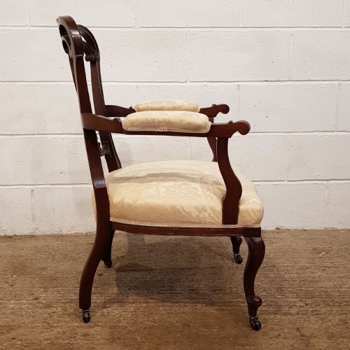 fig 1. ANTIQUE PAIR DECORATIVE EDWARDIAN MAHOGANY SALON ARMCHAIRS C1900