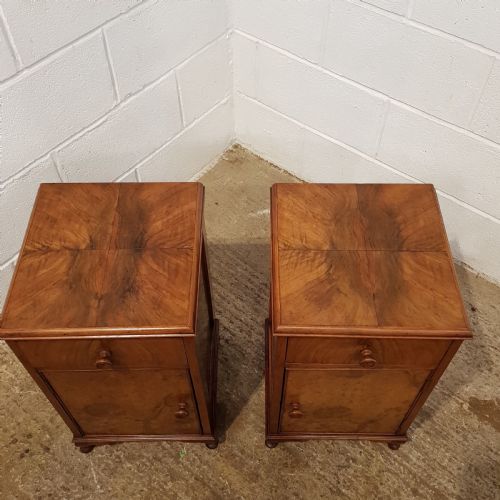 fig 2. ANTIQUE PAIR ART DECO BURR WALNUT BEDSIDE CABINETS C1920