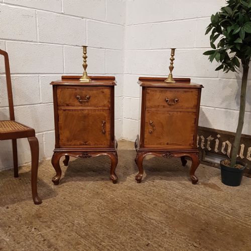 Antique Pair Burr Walnut Bedside Cabinets C1920