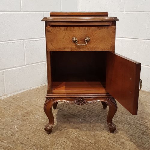 fig 2. ANTIQUE PAIR BURR WALNUT BEDSIDE CABINETS C1920
