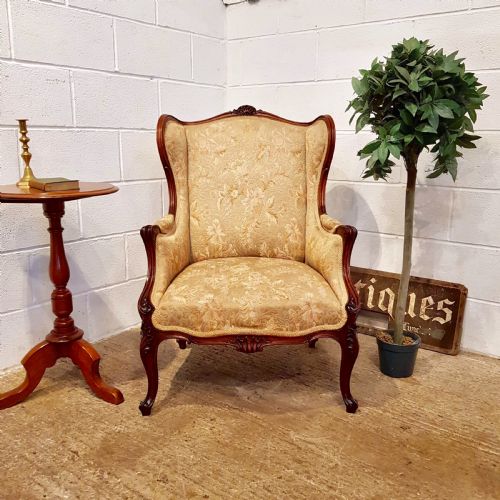 Antique French Walnut Framed Wing Back Armchair C1900