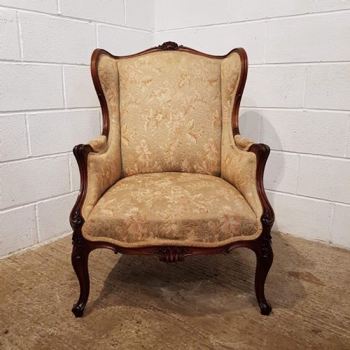 fig 2. ANTIQUE FRENCH WALNUT FRAMED WING BACK ARMCHAIR C1900