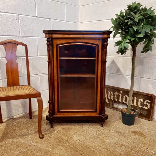 Antique Victorian Burr Walnut and Ebony Pier Display Cabinet C1880