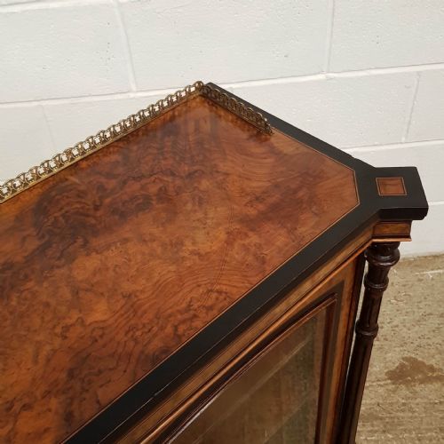 fig 1. ANTIQUE VICTORIAN BURR WALNUT AND EBONY PIER DISPLAY CABINET C1880