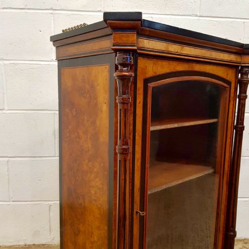 fig 2. ANTIQUE VICTORIAN BURR WALNUT AND EBONY PIER DISPLAY CABINET C1880