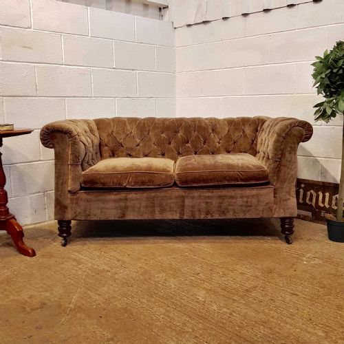 Antique Victorian Two Seater Drop Arm Velvet Chesterfield Sofa C1880