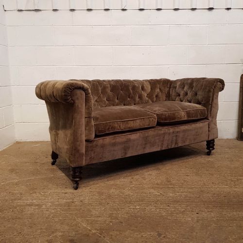 fig 1. ANTIQUE VICTORIAN TWO SEATER DROP ARM VELVET CHESTERFIELD SOFA C1880