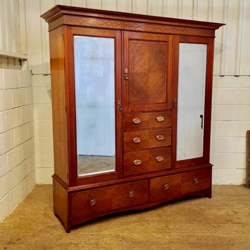 fig 2. ANTIQUE EDWARDIAN INLAID MAHOGANY TRIPLE WARDROBE C1900