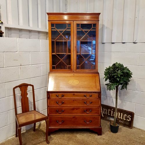Antique Edwardian Satinwood Astragal Glazed Bureau Bookcase C1900