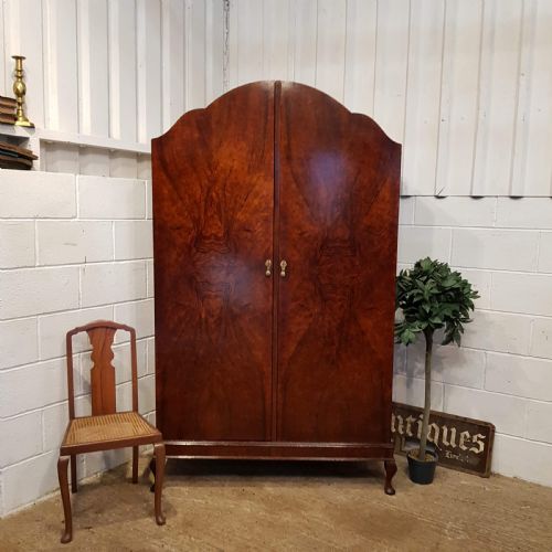 Antique Burr Walnut Double Wardrobe C1920
