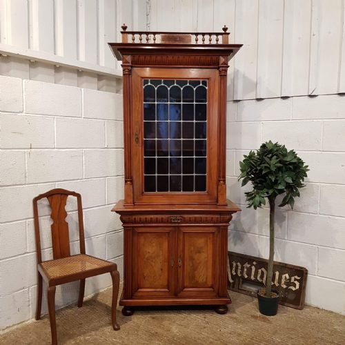 Antique Late Victorian Burr Walnut Glazed Cabinet Bookcase C1890