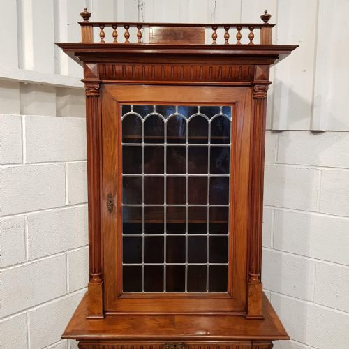 fig 1. ANTIQUE LATE VICTORIAN BURR WALNUT GLAZED CABINET BOOKCASE C1890