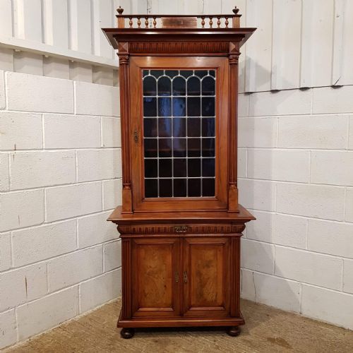 fig 2. ANTIQUE LATE VICTORIAN BURR WALNUT GLAZED CABINET BOOKCASE C1890