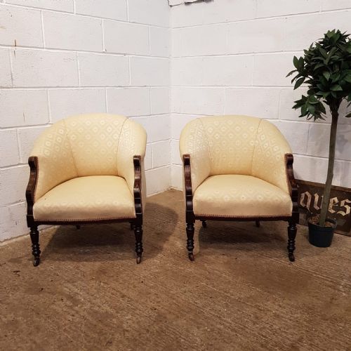 Pair Antique Art Nouveau Inlaid Tub Salon Chairs C1890