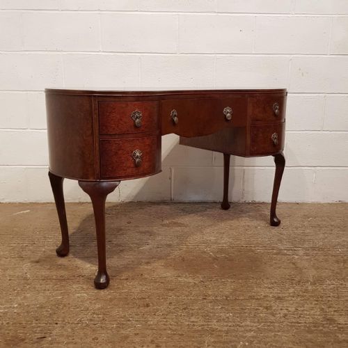 fig 3. ANTIQUE BURR WALNUT KIDNEY SHAPED DRESSING TABLE & STOOL C1920