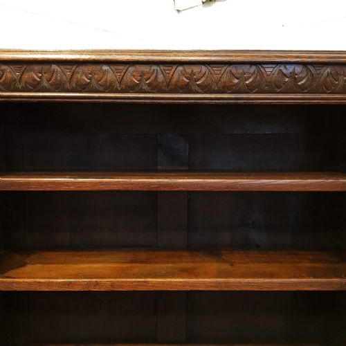 fig 1. ANTIQUE VICTORIAN CARVED GOTHIC OAK OPEN BOOKCASE C1880