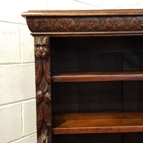 fig 2. ANTIQUE VICTORIAN CARVED GOTHIC OAK OPEN BOOKCASE C1880