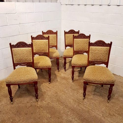 Antique Late Victorian Set of Six Oak Dining Chairs C1890