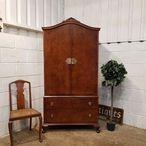 Antique Burr Walnut Queen Anne Small Wardrobe C1920