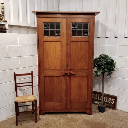 Antique Scottish Arts & Crafts Oak Wardrobe by John Taylor & Son Edinburgh C1890