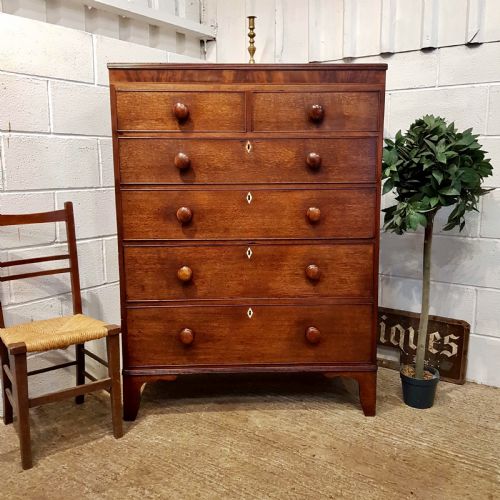 Antique Regency Oak & Mahogany Tall Chest of Drawers C1820