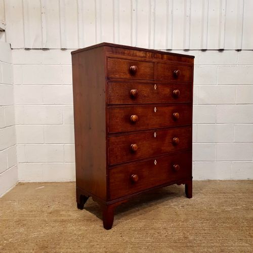 fig 1. ANTIQUE REGENCY OAK & MAHOGANY TALL CHEST OF DRAWERS C1820