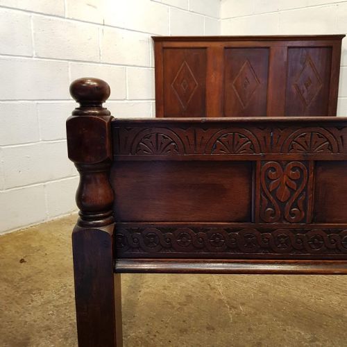 fig 2. ANTIQUE EDWARDIAN CARVED JOINED OAK DOUBLE BED C1900