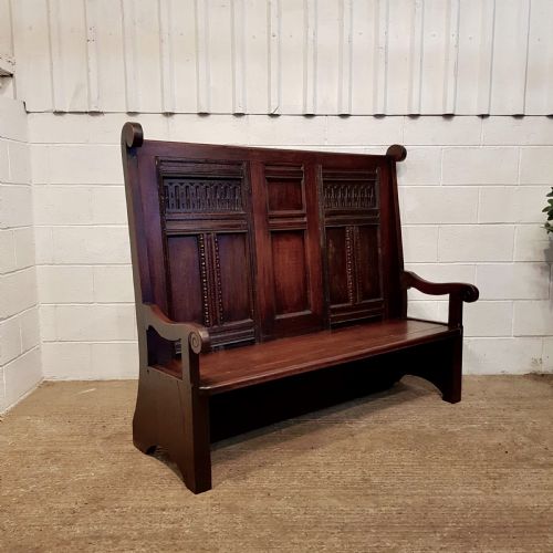 Antique Georgian Period Joined Oak High Back Settle Bench C1780