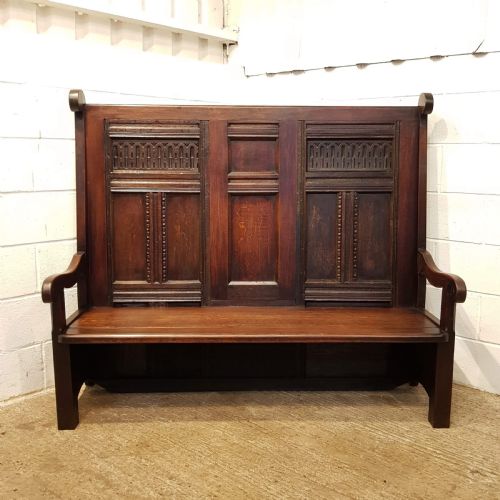fig 2. ANTIQUE GEORGIAN PERIOD JOINED OAK HIGH BACK SETTLE BENCH C1780