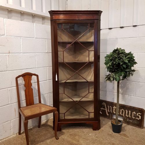 Antique Late Victorian Tall Mahogany Astragal Glazed Corner Cabinet C1890