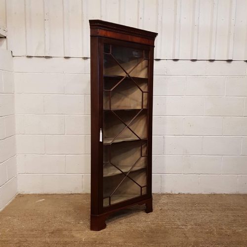 fig 2. ANTIQUE LATE VICTORIAN TALL MAHOGANY ASTRAGAL GLAZED CORNER CABINET C1890