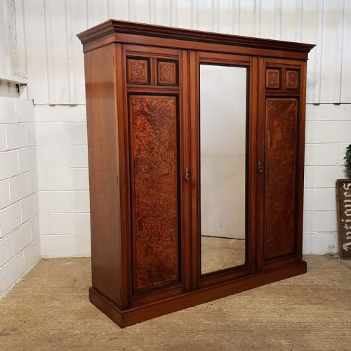 fig 1. ANTIQUE VICTORIAN AESTHETIC BURR WALNUT & EBONY TRIPLE WARDROBE COMPACTUM C1890
