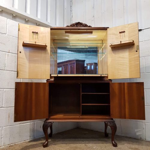 fig 2. ANTIQUE BURR WALNUT & MAHOGANY COCKTAIL CABINET C1920