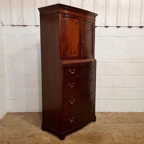 fig 2. ANTIQUE EDWARDIAN MAHOGANY DWARF BOW FRONT CLOTHES LINEN PRESS C1900