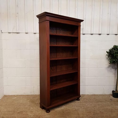 ANTIQUE VICTORIAN TALL OAK OPEN BOOKCASE C1880 - ADDITIONAL PHOTO 1