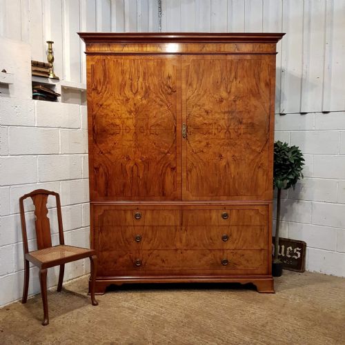 Antique Burr Walnut Large Clothes Press C1920