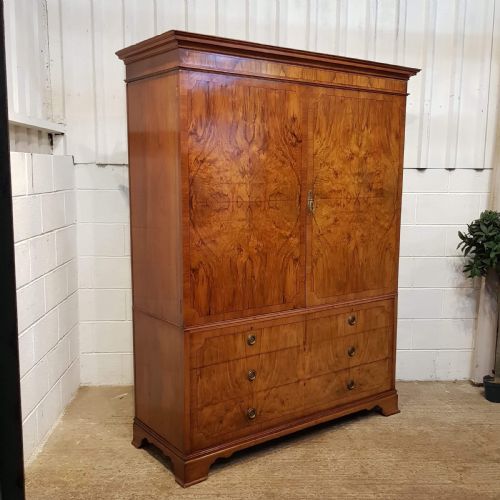 fig 2. ANTIQUE BURR WALNUT LARGE CLOTHES PRESS C1920